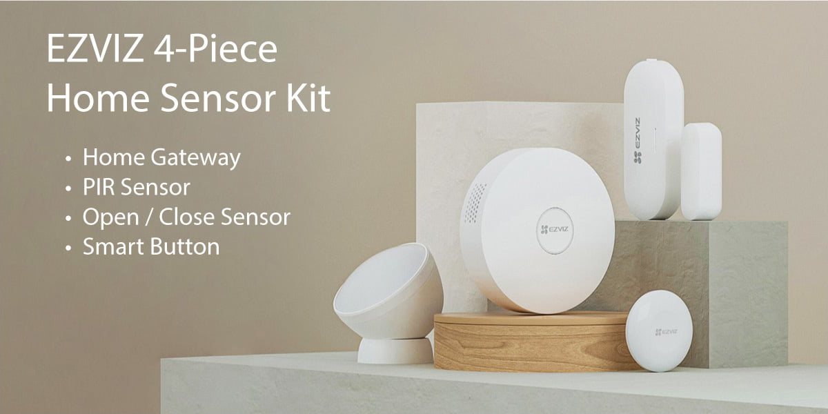 EZVIZ 4 piece home sensor kit display
