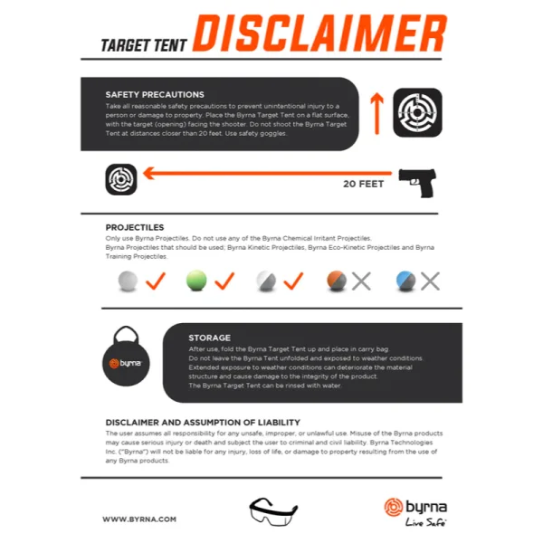 Byrna Foldable Target Tent disclaimer