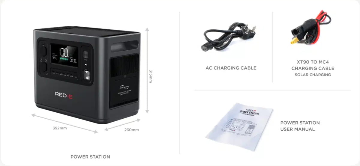 RED-E 1248 portable power station package contents