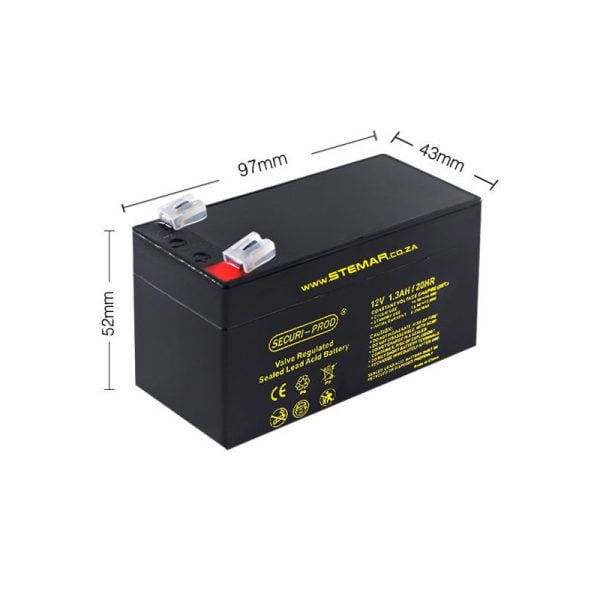 Securi-Prod 12v 1.3Ah SLA Battery dimensions