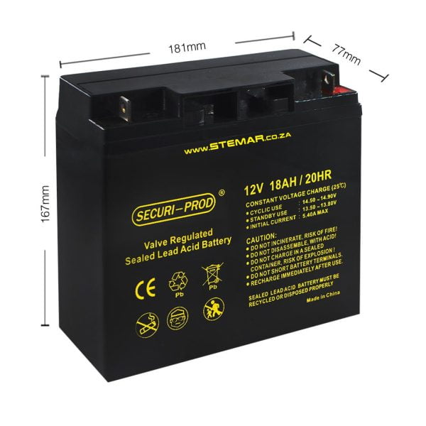 Securi-Prod 12v 18Ah SLA Battery dimensions