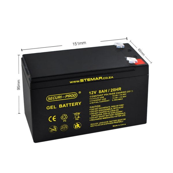 Securi-Prod 12v 8Ah Gel Battery dimensions