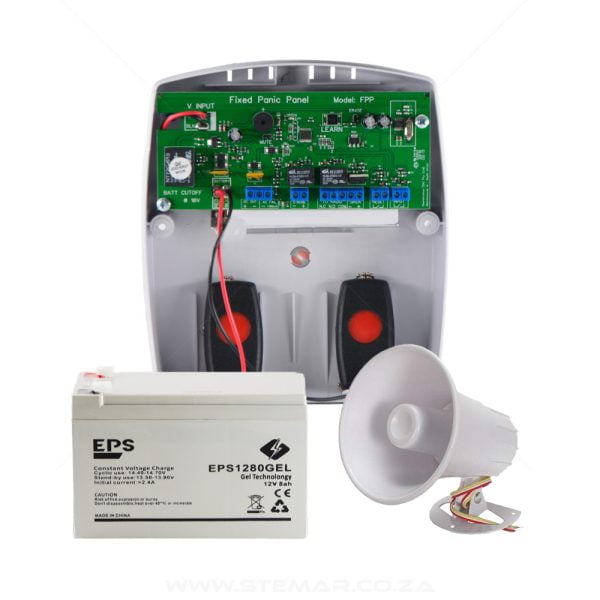 Sherlotronics Fixed Panic Panel kit including battery and siren