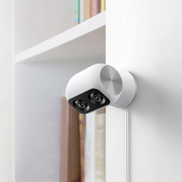 Eufy S350 Indoor Dual Lens 4K Wifi Camera mounted on wall