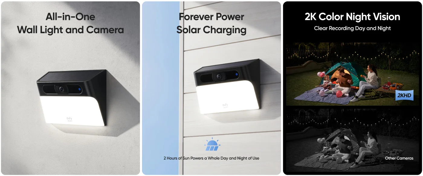 Eufy S120 Solar Wall Light Wireless Security Camera - Stemar