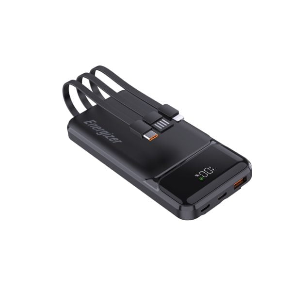 Energizer Ultimate 10 PD PowerBank displaying built-in cables