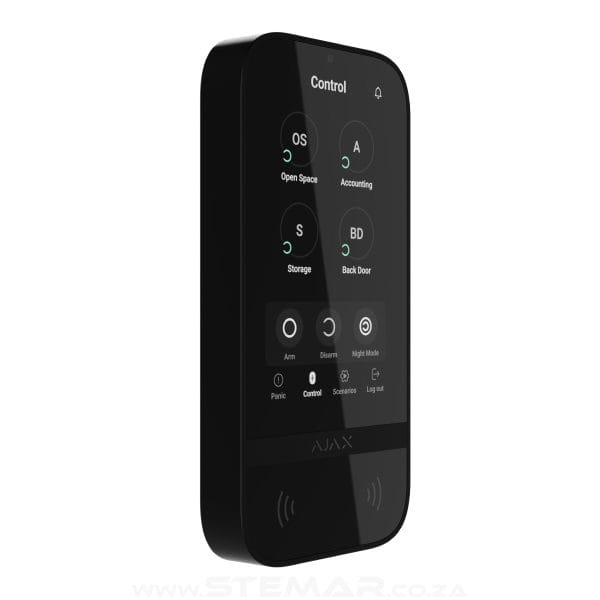 Ajax LCD Keypad Touchscreen Black, side angled view