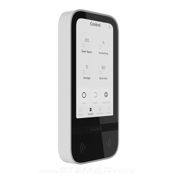 Ajax LCD Keypad Touchscreen White side angled view