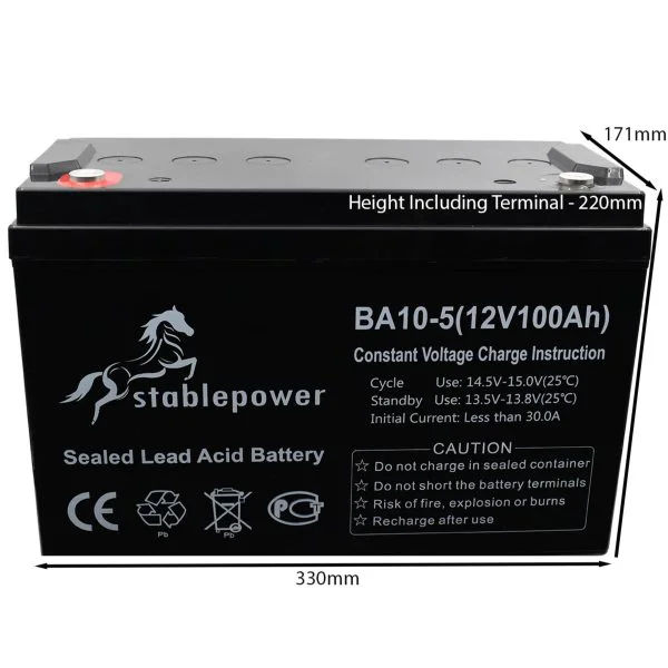 Stablepower 12V 100AH Deep Cycle SLA Battery dimensions