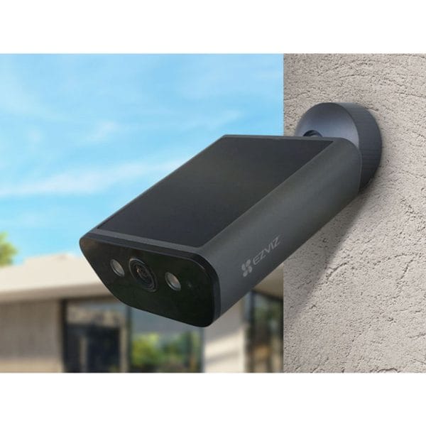 EZVIZ EB5 4K Solar Battery Camera (8MP) mounted on a wall