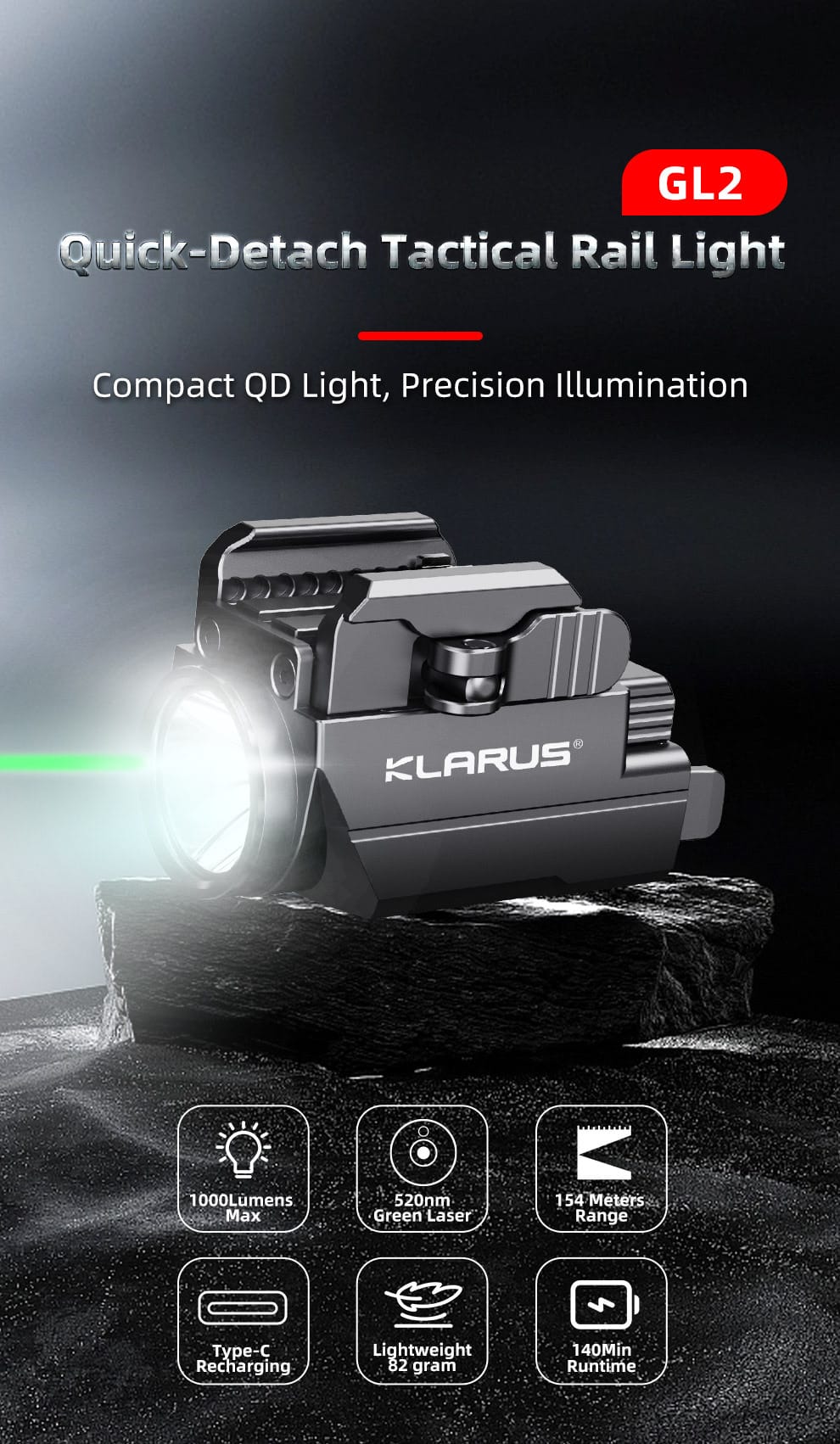 Klarus GL2 Compact QD light with laser