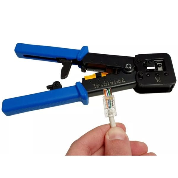 EZ Combo RJ45 Crimp Tool displayed with pass through connector