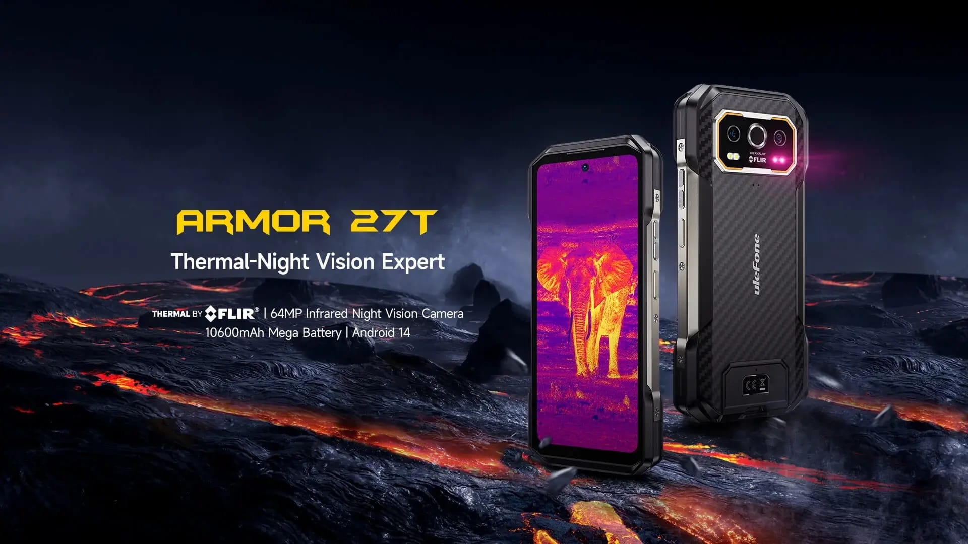 Ulefone Armor 27T Pro Thermal Rugged Smartphone - 12GB RAM 256GB ROM - NFC - Dual SIM front hero
